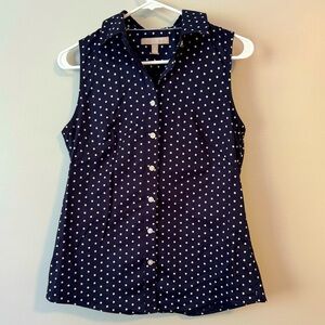 Banana Republic Polka Dot Navy Button Down Sleeveless Top Size 8